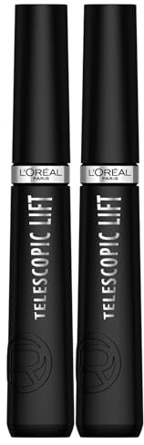 L'Oréal Paris Mascara Telescopic Lift Bipacco, 5mm di Lunghezza per le tue Ciglia, Volumizza, Solleva, Waterproof, Lunga Tenuta 36h, Colore: Nero
