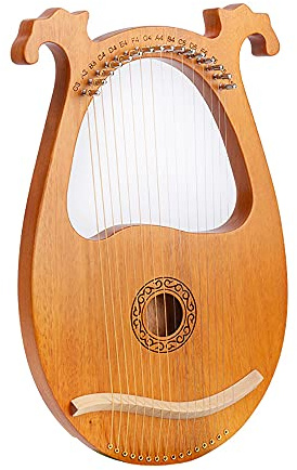 16 Saiten Lyre Harfe Mahagoni Pickup Set Harp Warme Stimme Abnehmer Instrument Korpus Strings Mahogany Body Mit StimmschlüSsel Plektren FüR Erwachsene Kinder Vintage (Europäisches Holzmuster Farbe)