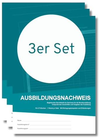 Berichtsheft Ausbildung | Ausbildungsnachweisheft täglich/wöchentlich | DIN A4 für 27 Wochen | 1 Woche je Seite | 1er-, 3er- oder 5er-Set | Ausbildungsnachweis Montag bis Sonntag (3 Stück)