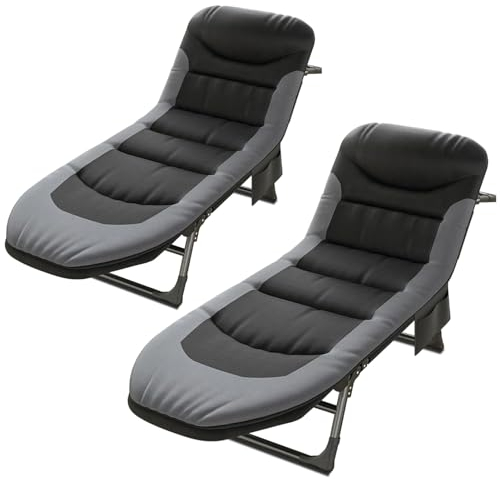 T-ZBDZ 2er Set Feldbett Klappbar Campingbett Faltbar | Karpfenliege Klappbett - 6-Fach Verstellbar Rückenlehne | Campingliege Feldbett bis 150 kg für Outdoor Indoor Garten Camping Zelt