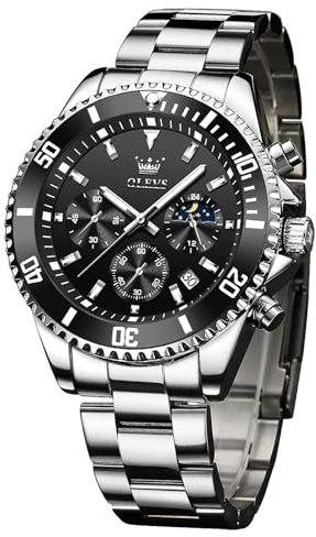 OLEVS Silber Herren Uhr Schwarz Matt Zifferblatt Elegnt Edelstahl Armbanduhr Herren Großes Analog Mens Watches Leuchtend mit Datum Mode Quarz Herrenuhren Chronograph Wasserdicht Geschenke für Männer