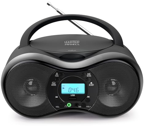 JOVELL CD Radio Portable Boombox, CD Player FM Radio with Bluetooth, USB Input, 3.5mm Aux Input, Headphone Jack, CD/CD-R/CD-RW/MP3/WMA Compatible, AC/DC Powered, Clear Stereo Sound for Kids Elderly