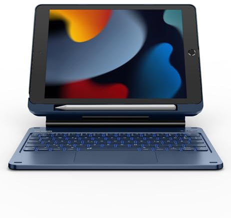 Dexnor Tastatur Hülle für iPad 10.2 Zoll 9/8/7 Generation, für iPad 9. Generation Hülle mit Tastatur, Trackpad Pencil Halter Beleuchtung Magnetisch Magic Style Keyboard Case Deutsches QWERTZ, Blau