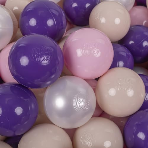 KiddyMoon 200 Bälle/7Cm Kinder Bälle Spielbälle Für Bällebad Baby Einfarbige Plastikbälle Made In EU, Pastellbeige/Puderrosa/Perle/Violett