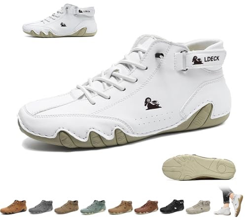 Scarpe Beck in pelle fatte a mano in Italia da uomo, stivali alti da esterno antiscivolo, leggeri e comodi, unisex, for escursioni, campeggio e guida, stivali Chukka for tutte le stagioni(Bianco,45 EU
