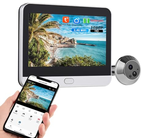 Chiusuet WLAN Türklingel mit 120° Weitwinkel und PIR-Sensor, 1080P Türspion Kamera mit 4,3 Zoll Farbbildschirm, 5000mAh Akku, Live-Ansicht verfügbar und Einweg-Videoanruf