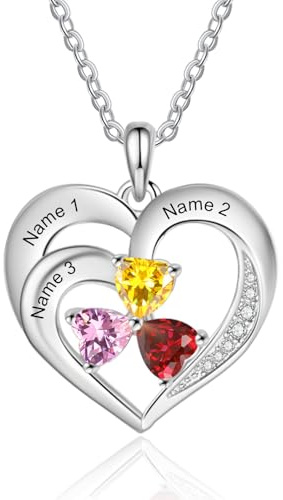 RolaOnly Personalisierte Damen Halskette mit Namen Kette Herz mit Gravur Schmuck für Damen Geschenke für Weihnachten Geburtstag Muttertag (3 namen)