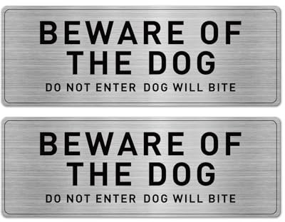 YIKIADA Beware Of The Dog Sign 3 x 9 Inch Aluminum Safety Waterproof Reflective Self Adhesive Signal for Garden Yard Wall Decor 2 PCS