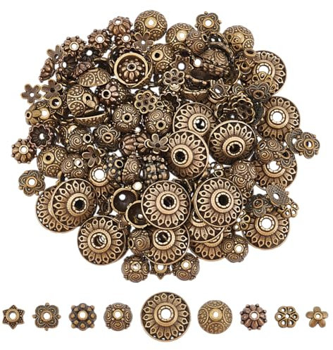 UNICRAFTALE 198 Stück 9 Stile Perlenkappen Metallperlen Endkappen Abdeckung Tibetischer Stil Vintage Filigrane Blumen Perlenkappen Abstandskappen Perlen Für Ohrringe Armbänder Schmuckherstellung