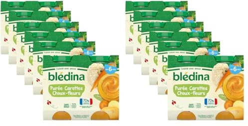 Blédina - Petits pots pour bébé - Purée Carottes Choux-fleurs - 70% d'ingrédients Français - Dès 6 mois - 12 pots de 200g (Lot de 2)