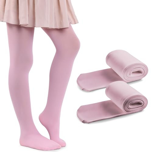 MANA MANA 2-Pack Collant per bambine tinta unita – Calzini coprenti carini per bambini per scuola, danza, balletto – Morbidi ed eleganti, 40 DEN, Made in Italy, 2 paia, Rosa, 122/128 cm