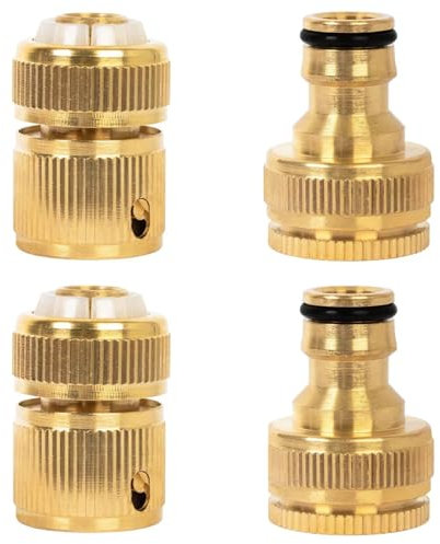 Wjelet 4 Pack 1/2 Inch and 3/4 Inch 2-in-1 Garden Hose Connector, 1/2 Inch Solid Brass Garden Tap Connector,Female Thread Tap Connector & Male Thread, Fitting for Car Washing & Hose Connection