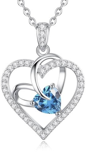 CDE Kette Halskette Damen Whitegold Herz Kette Kupfer Geburtsstein Geschenke für Sie Muttertag Geburtstag Valentinstag Weihnachten für Frauen Mama (Whitegold-03-Mär)