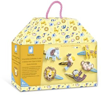 Janod - Set zum Basteln von 6 Haarspangen - Exotische Tiere - Kit Kreatives Gestalten Kind - Lernen für Feinmotorik und Kreativität - Ab 5 Jahren - J09178, gelb