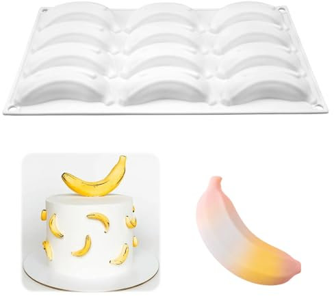 Moule Silicone Patisserie Banane, Moule Trompe L'oeil Fruit Sans BPA, 3D Moule Entremet Silicone, Facile à Nettoyer, Anti-adhésif Moules à Chocolat pour Cuisson de Mousse, Gelée, Dessert (12 Cavités)