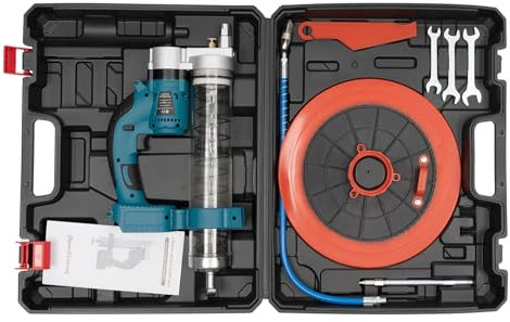 TanjcXliu Fettpresse Mundstück Grease Gun Akku Fettpresse Schmiernippel Fettkartusche Akkubetriebene Schmierpistole, 560W Motor, 6000psi Druck, 23000 U/min, mit flexiblen Schläuchen und 2 Düsen