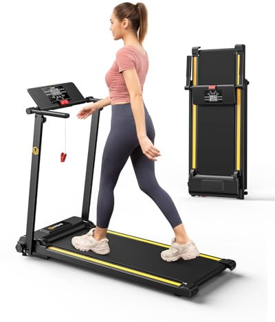 UREVO Laufband für zuhause, 2.25PS Laufband klappbar mit 12 HIIT Modes, kompakte Mini Treadmill für Haus Büro, Platzsparend Walking Pad mit Verbreiterter Laufgürtel, LCD-Monitor, Leicht zu Falten