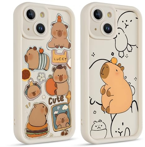Yimctoie 2 Stück Cute Anime Handyhülle für iPhone 13 Hülle 6.1, Niedlich Karikatur Tier Capybara Aesthetic Muster Design mit Weiche Stoßfest TPU Silikon Schutzhülle Dünn Mädchen Bumper Case, Tier