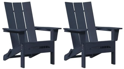 vidaXL Adirondack Folding Chairs, 2 Pieces, Navy Blue, 74.5 x 80.5 x 90 cm HDPE, Folding Adirondack Chair, Navy Blue, 74.5 x 80.5 x 90 cm HDPE