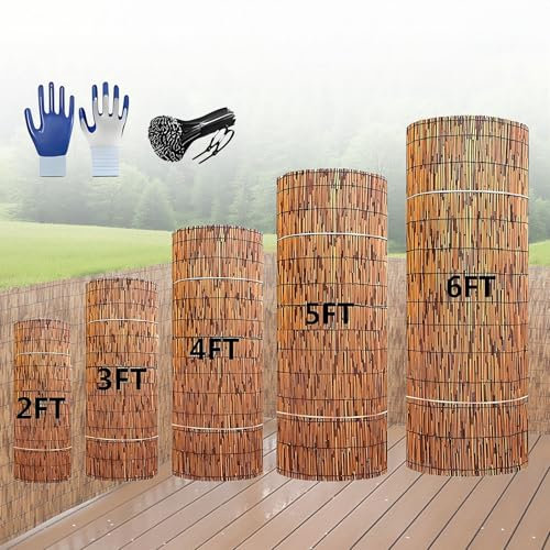 Recinzione in Canne Naturali, Canniccio per Balcone, Pali in Legno per Recinzione 30cm 60cm 90cm 120cm 150cm Copertura Recinzione Giardino Ringhiera Balcone in Bamboo(Carbonization)