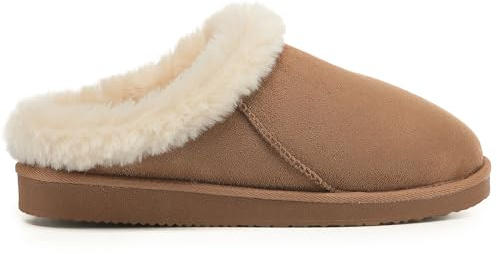 Polar Women’s Faux Suede Clog Style House Slippers – Cozy Shearling-Lined Slip-On Mules with Memory Foam Footbed & Non-Slip Rubber Sole – Warm Indoor Shoes for Winter Comfort