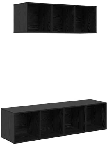 vidaXL TV Cabinet Set Wall-mounted 2 pcs Black oak Engineered Wood, Living Room, Modular Furniture, Rectangular Storage Unit, Cube Shelving, Space-Saving Shelves, Contemporary Organizer