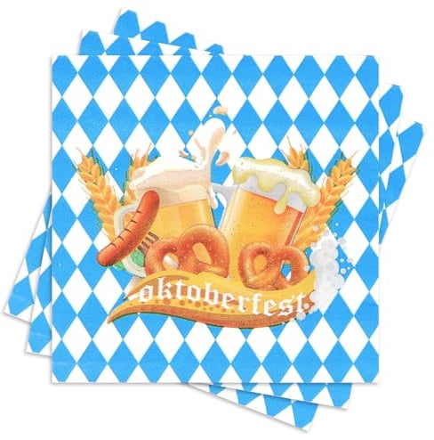 40 Stück Servietten Bayrisch Deko, Oktoberfest Tissue 33 x 33 cm, Bierfest Servietten in Blau Weiß für Bayrische Münchner Deutsches Bierzelt Bayern Tischdeko, Farbe C