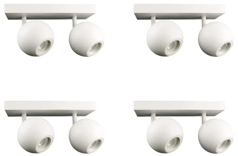 ENOVALITE 4 Stück LED Deckenspots GLOBE 2-flammig Weiß GU10 Ø10cm | Deckenlampen auf Spotbalken aus Metall, drehbare Spotlampen für Wohnzimmer, Küche und Flur, GU10-Fassung, IP20