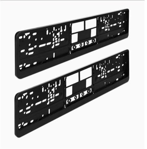 Car Number Plate Holder Frame, Gloss Black Plastic, Pack of 2, for Cars, Caravans and Trailers
