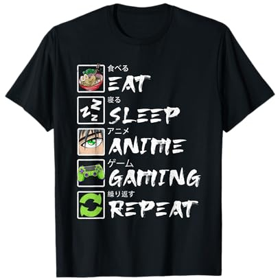 Eat Sleep Anime Gaming Repeat Kawaii Otaku Anime Manga T-Shirt