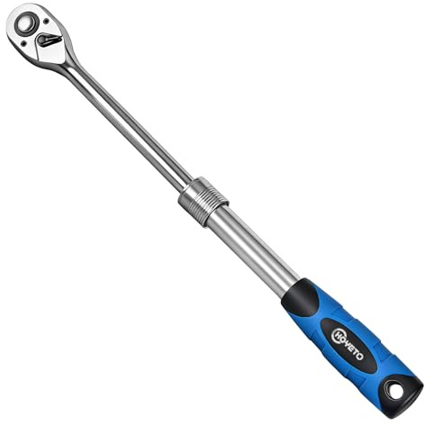 HOYETO 1/2 Telescopic Ratchet Wrench 72T, 6-Pos Extendable for Auto Repair | Quick-Release Cr-V Ratchet, 30-45cm Adjustable Handle, 6 Lock Pos, 5° Swing, Non-Slip Grip, Fits Tight Spots, for Mechanics
