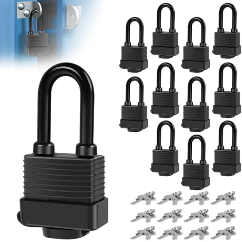6 Stück Vorhängeschloss Messing Ultra wasserdicht mit PVC-Mantel 42 mm Robust Bügel 12 Schlüssel 4-Pin Vorhängeschlösser mit Gleichem Schlüssel Wetterfest Schlösser Ideal für Außen Garage Zaun (12Pcs)