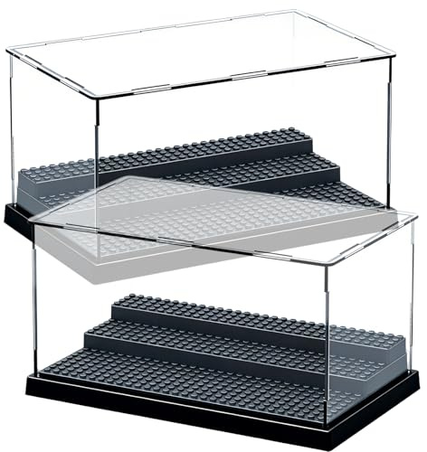 ZhouWei 2 Stück 25.5×15.5×13.9cm Acryl Vitrine für Minifiguren 3 Schicht | Mini Figuren Vitrine Klein Blöcke Schaukasten mit Noppenplatten Stapelbare Staubdichte Display Case, für Figuren Bausteine