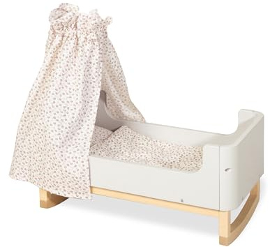 PINOLINO Puppenwiege Malea aus Holz mit Himmel und Bettzeug 6 Teilig- Schaukelwiege für Puppen, Puppenbett mit Matratze, Kissen und Decke, Puppenzubehör fürs Kinderzimmer, ab 3 Jahren