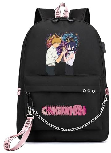 Huacaiyu Anime Chainsaw Man Theme Canvas School Rucksack, Breathable Large Backpack to Cosplay Denji Pochita Reze Merch for Teens Girls Boys, Backpack Gifts for Fans Black