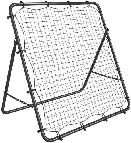 SPORTNOW Filet de Rebond Football Réglable à 5 Angles 120x73x112cm Noir | Filet de Rebond Multisport Pliable, 24 Cordes Élastiques, Entraînement Football Tennis Handball