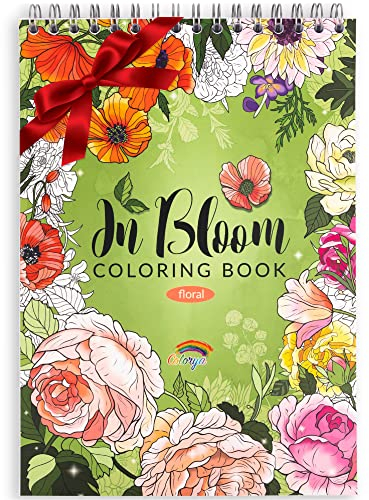 Colorya In Bloom Malbuch für Erwachsene – Entspannendes A4 Anti-Stress Malbuch – Spiral-Malbücher mit Künstlerpapier ohne Durchdrücken - Malbuch Erwachsene