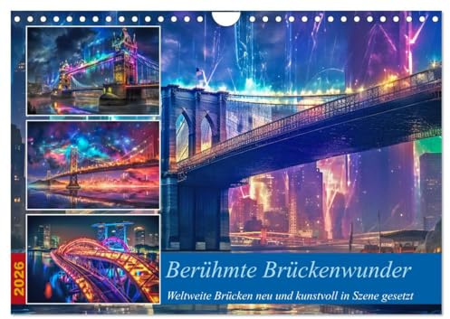 Berühmte Brückenwunder (Wandkalender 2026 DIN A4 quer), CALVENDO Monatskalender: Diese Brücken sind aufgrund ihrer einzigartigen Architektur, ... Ingenieurskunst und Kultur. (CALVENDO Orte)