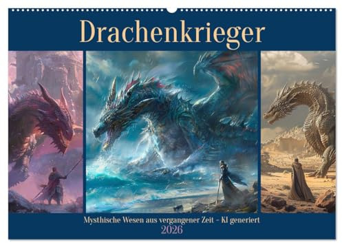 Drachenkrieger (Wandkalender 2026 DIN A2 quer), CALVENDO Monatskalender: Mysthische Wesen und ihre Begleiter - KI generiert (CALVENDO Tiere)