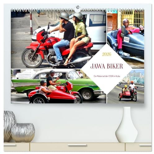 JAWA BIKER - Ein Motorrad der CSSR in Kuba (hochwertiger Premium Wandkalender 2026 DIN A2 quer), Kunstdruck in Hochglanz: Verschiedene JAWA-Modelle unterwegs in Kuba (CALVENDO Mobilitaet)