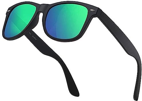 iceBoo Sunglasses reflective lenses vintage classic style unisex frame UV400 (Black frame Green outer Lens (WBG7040)