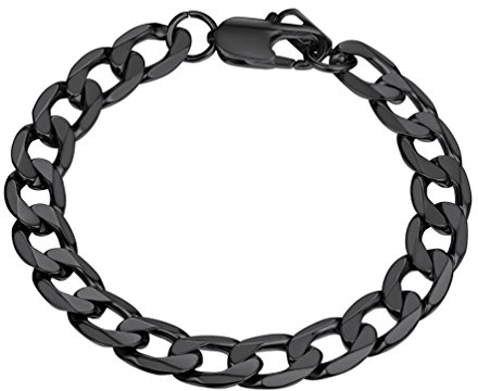 PROSTEEL Panzerkette Armband schwarz 9mm breit Herren Edelstahl Armband kubanische Glieder Link Kettenarmband Armkette, Länge 19cm