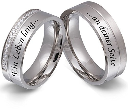 Juwelier Schönschmied Trauringe Partnerringe Eheringe - inkl. WUNSCHGRAVUR - Edelstahl Zirkonia 58-62 146HDac - mit AMAZON KONFIGURATOR direkt online gestalten !