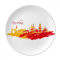 Plato de postre de porcelana decorativo, diseño de Barcelona con silueta de la ciudad, color rojo y amarillo, 25,4 cm