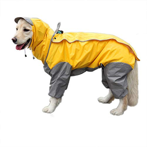 Impermeabile per Cani Cappotto Antipioggia Patchwork a 4 Gambe Giacca con Cappuccio Rimovibile, per Cane di Taglia Piccolo Media e Grande Poncho Animali (30#, giallo)
