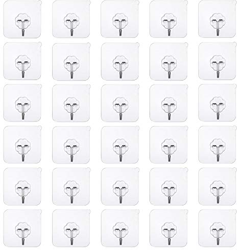 Inpion 30 Stücke Klebehaken ohne Bohren Ohne Bohren Haken selbstklebend, Transparenter Wandhaken, Transparenter Klebehaken Türhaken Kleiderhaken Wasserfest Ideal für Küche Bad Wand & Decke Aufhänger