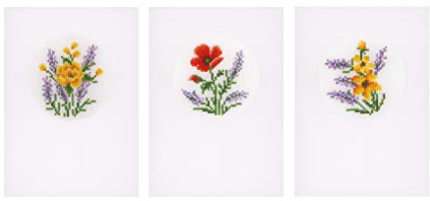 Vervaco Counted Cross Stitch Kit: Greeting Card: Flowers & Lavender: (Set of 3)