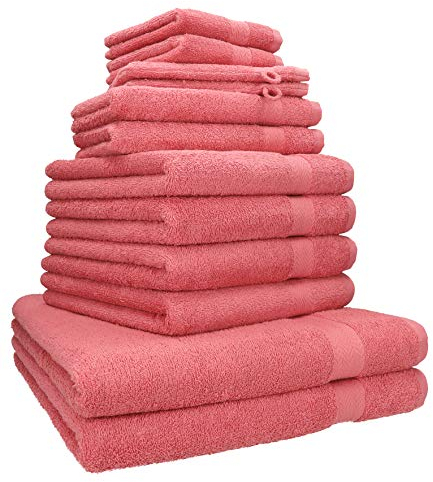Betz Premium 12er Frottier Handtuch-Set - 2 Liegetücher - 4 Handtücher - 2 Gästetücher - 2 Seiftücher - 2 Waschhandschuhe - Himbeere