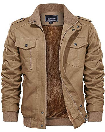 EKLENTSON Winter Coat Men Cotton Thicken Windbreaker Military Fleece Jacket Hiking Traveling Cargo Coat Khaki