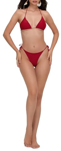 Loalirando Maillot de Bain Femme 2 Pièces Sexy Bandage Biniki Brésilien String pour Vacances Plage Bronzage, Rouge, L